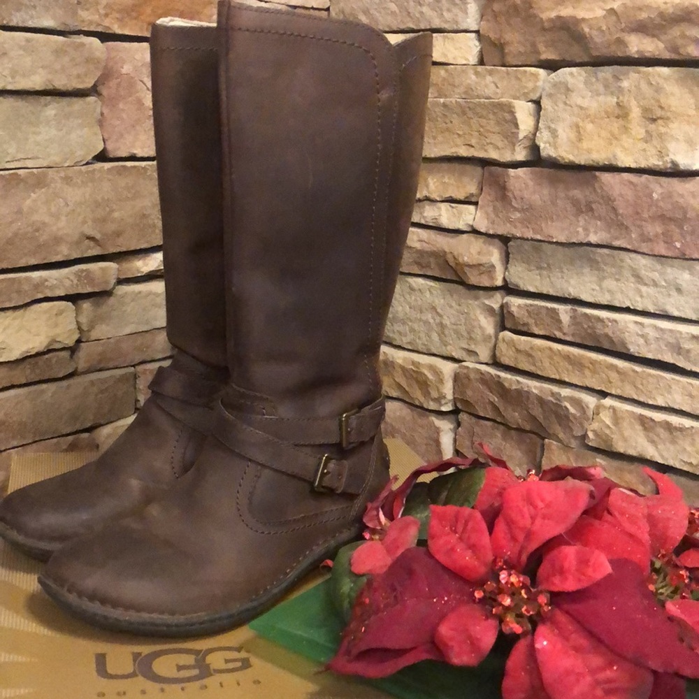 UGG Leather Boots.   Brown with buckle embellishment
